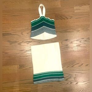 🇳🇬Micas Set Green and Cream Knit 2 Piece Halter Set with tags - Size L